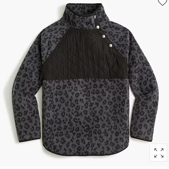 J Crew Quilted Button-Neck Sherpa fleece‎ Tunic Medium black gray Leopard BA200 - Picture 3 of 16